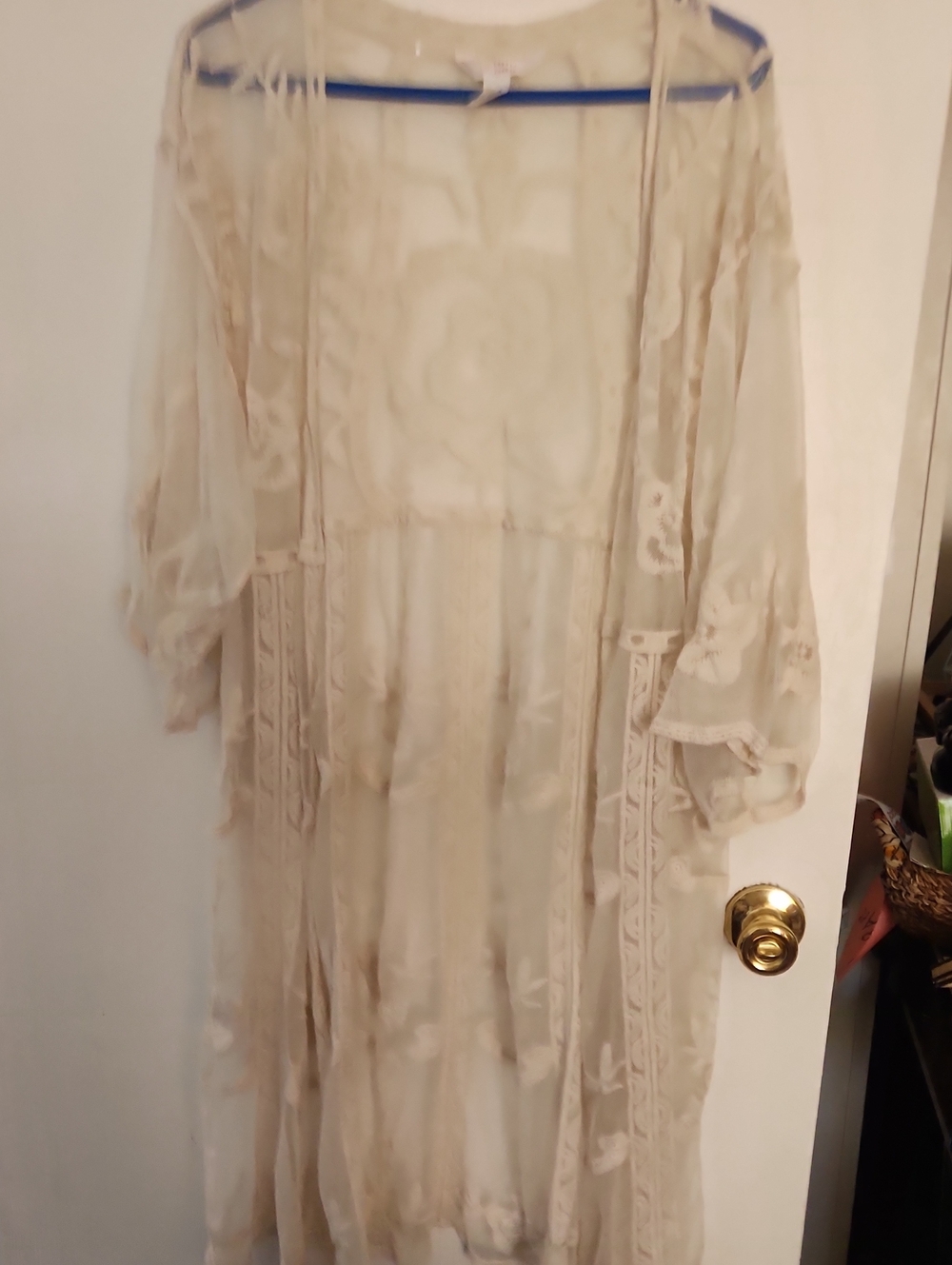 LC Lauren Conrad Sheer Floral Cream Duster Cardigan